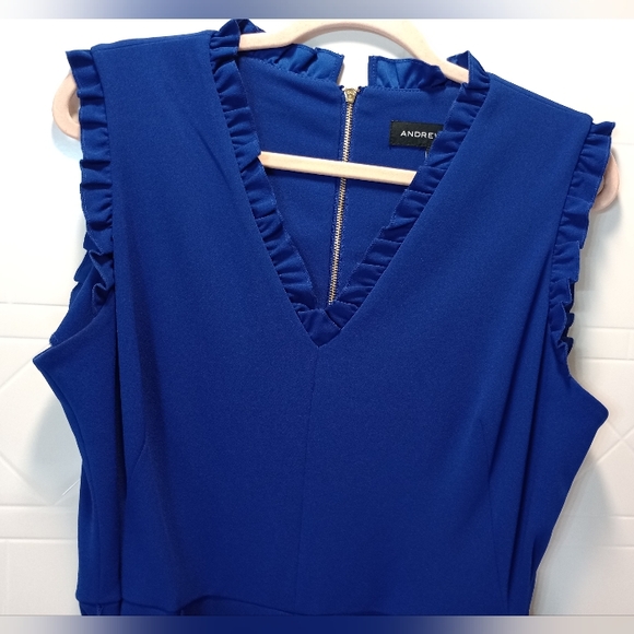 Women's Andrew Marc Ruffle Jumpsuit Blue Size 16 - Picture 3 of 11